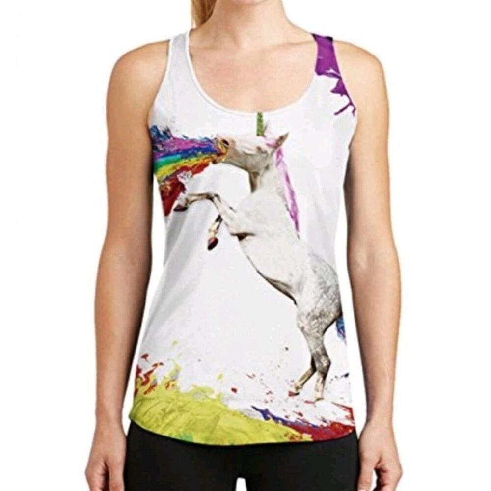 Beloved Shirts Unicorn Pooping Vomiting Rainbows Graphic Tank Funny Unisex Sz XL